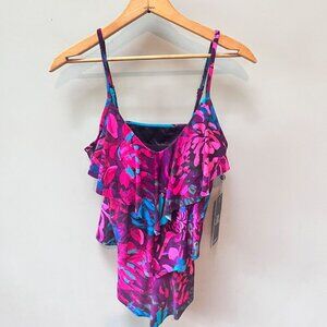 NEW‎ Magicsuit Women's Floral Ruffle Tankini Top Size 10 Multi-Color
